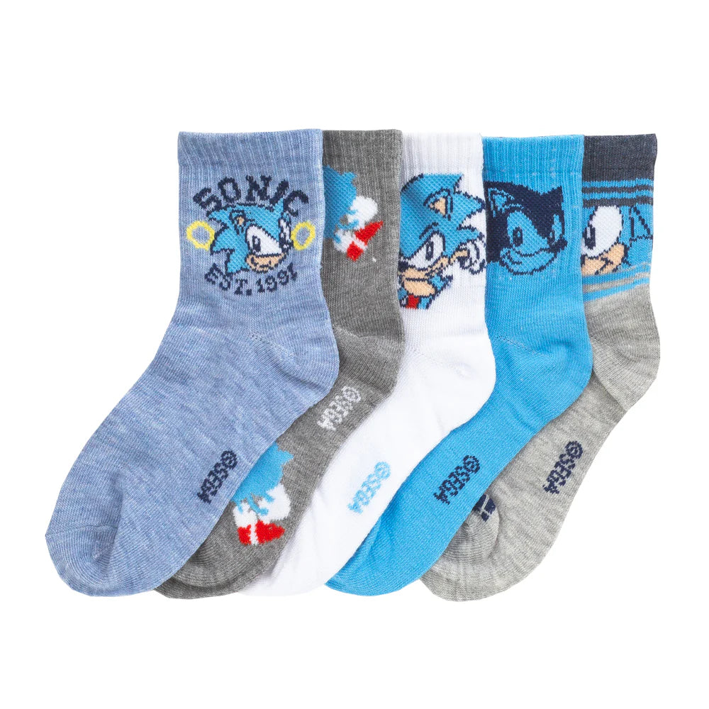 5 Pack Kids Sonic Ribbed Mid Crew