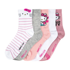 5 Pack Ribbed Hello Kitty Mid Crew - Adult